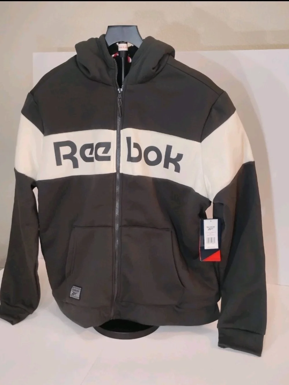 NWT Reebok Mens Full Zip Sherpa Lined Hoodie Jacket Charcoal Size L MSRP $80